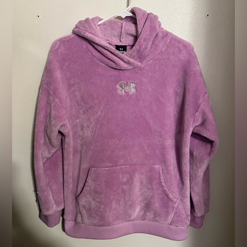 UNDER ARMOUR Classic Athletic Shaggy Fleece Logo Hoodie Lilac Girl's Size XL GUC